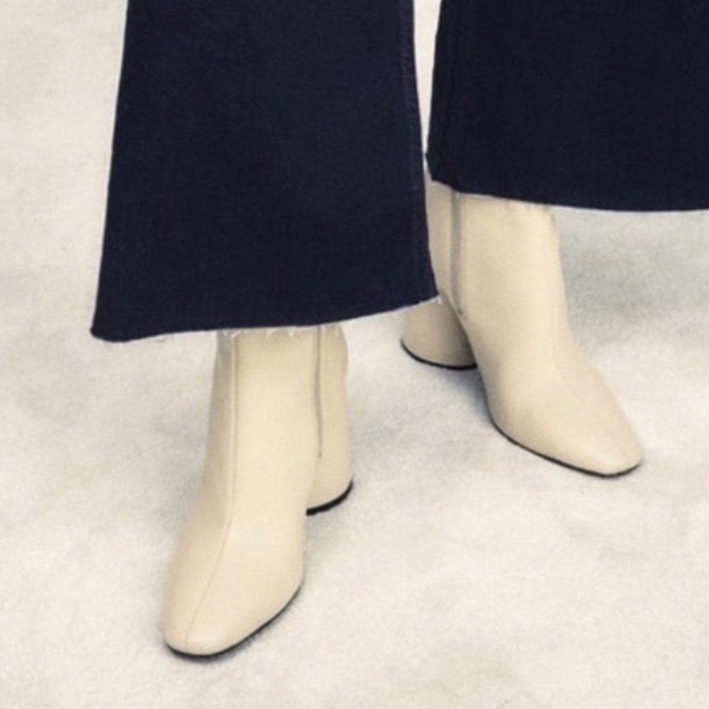 New with Tags Zara White/Cream Leather Heeled Boots Size 38 Fits Size 7.5